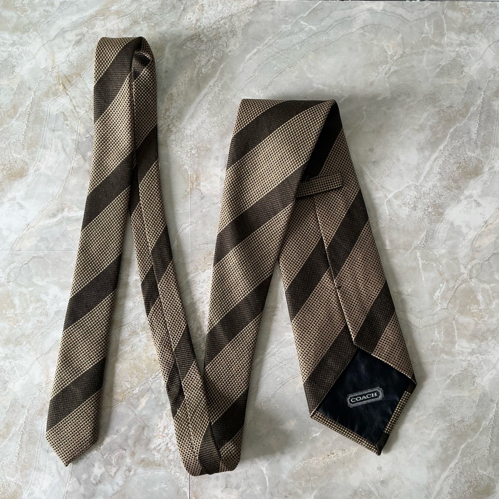 Vintage Coach Tie | 100% Italian Silk | Brown & Tan Regimental Stripe | Gift Box - Picture 7 of 8